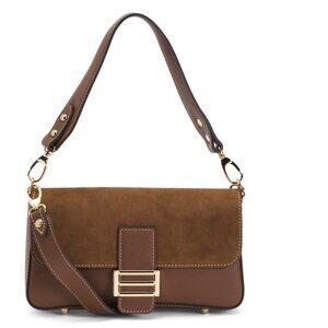 DIVINA FIRENZE Cuoio Made In Italy Leather And Suede Baguette Bag With Flap